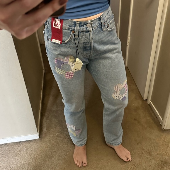 LEVIS 501 Patchwork Flower High Rise Straight Leg Jeans NWT - Picture 9 of 16